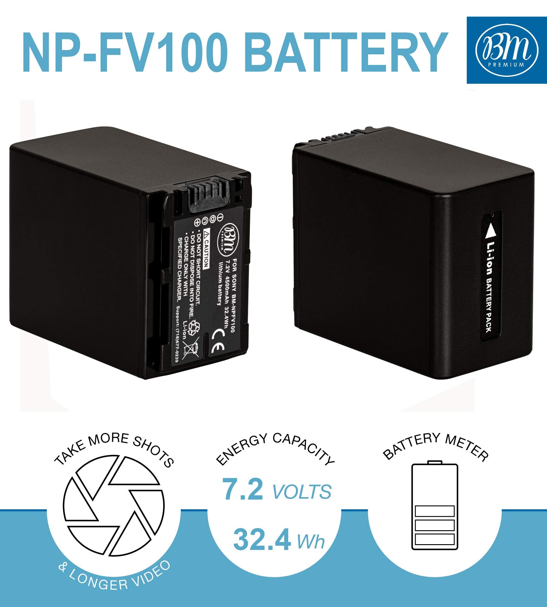 BM 2 Pack of NP FV100 Batteries for Sony FDR AX53 HDR CX455 HDR CX675 PJ260V HDR PJ380 HDR PJ430V HDR PJ580V HDR PJ650V HDR PJ670 HDR PJ710V HDR PJ760V HDR PV790V XR260V FDR AX33 FDR AX100 Camcorder